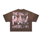 RARE PEACE Welcome To The Dark Age 2.0 Angel‑Print Cropped Oversized T‑Shirt