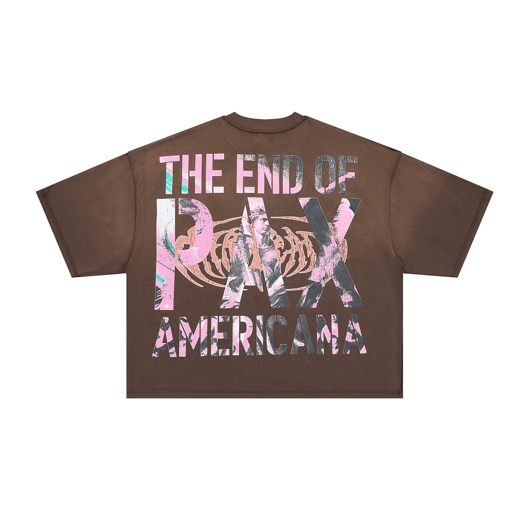 RARE PEACE Welcome To The Dark Age 2.0 Angel‑Print Cropped Oversized T‑Shirt
