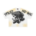 RARE PEACE Trust No One Crown‑of‑Thorns Cropped Oversized T‑Shirt