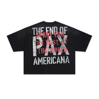RARE PEACE Welcome To The Dark Age 2.0 Rhinestone Cropped Oversized T‑Shirt