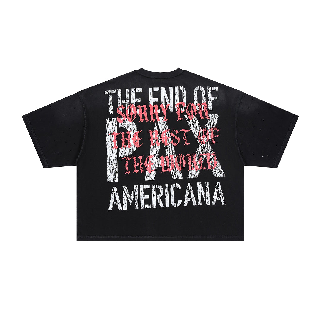 RARE PEACE Welcome To The Dark Age 2.0 Rhinestone Cropped Oversized T‑Shirt