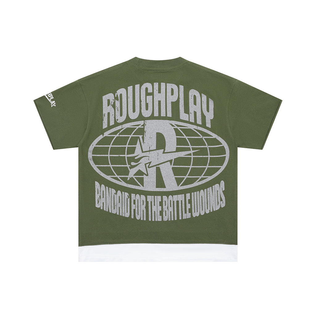 ROUGHPLAY Heavyweight Layered Graphic Tee - Olive Green Skull & Flame