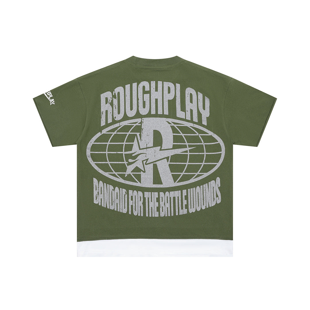 ROUGHPLAY Heavyweight Layered Graphic Tee - Olive Green Skull & Flame