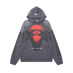 ROUGHPLAY Heavyweight Rhinestone Graphic Hoodie - Crimson Statue Bust & Tonal Globe