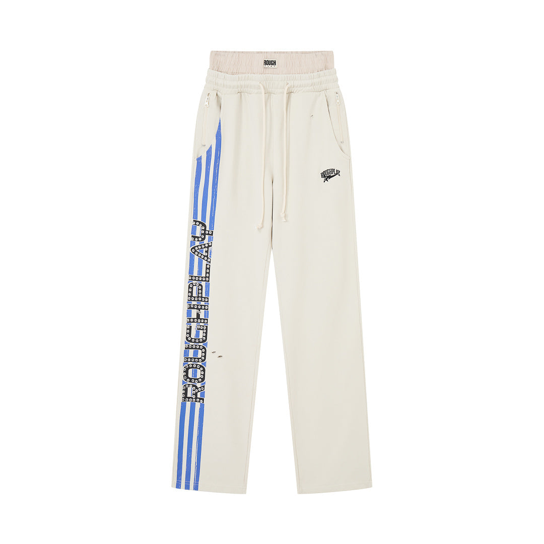 ROUGHPLAY Heavyweight Washed Sweatpants - Electric Blue Side Logo & Double Waistband