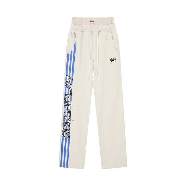 ROUGHPLAY Heavyweight Washed Sweatpants - Electric Blue Side Logo & Double Waistband Hover Image