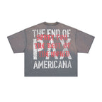 RARE PEACE The Beginning Of The End Rhinestone Cropped Oversized T‑Shirt