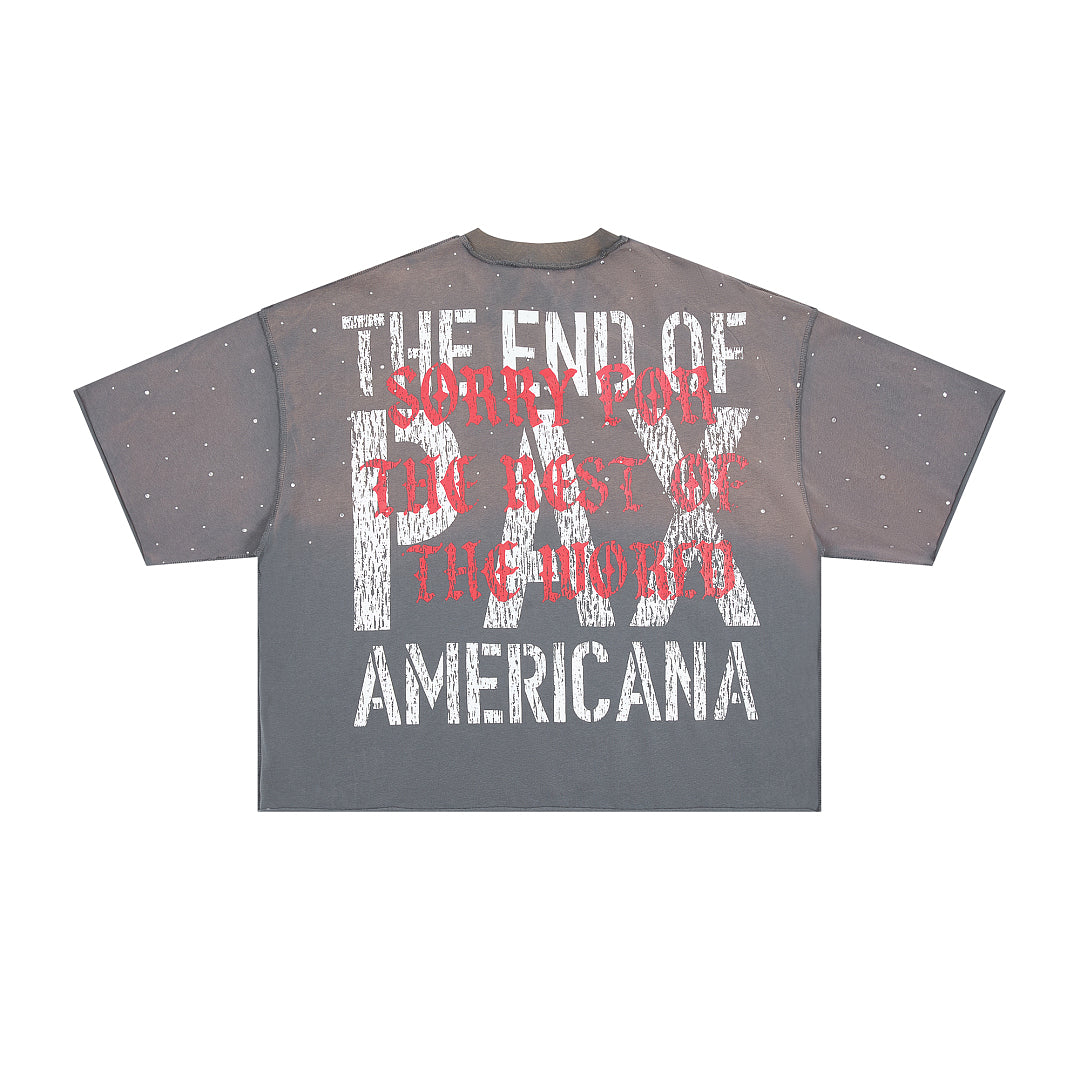 RARE PEACE The Beginning Of The End Rhinestone Cropped Oversized T‑Shirt