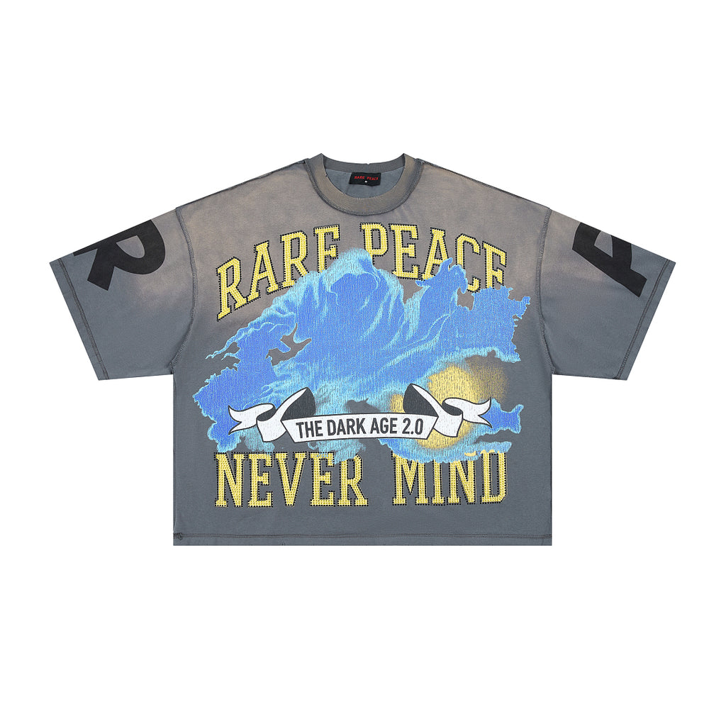 RARE PEACE The Dark Age 2.0 Never‑Mind Rhinestone Cropped Oversized T‑Shirt
