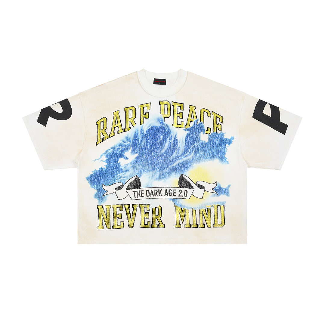 RARE PEACE The Dark Age 2.0 Never‑Mind Rhinestone Cropped Oversized T‑Shirt