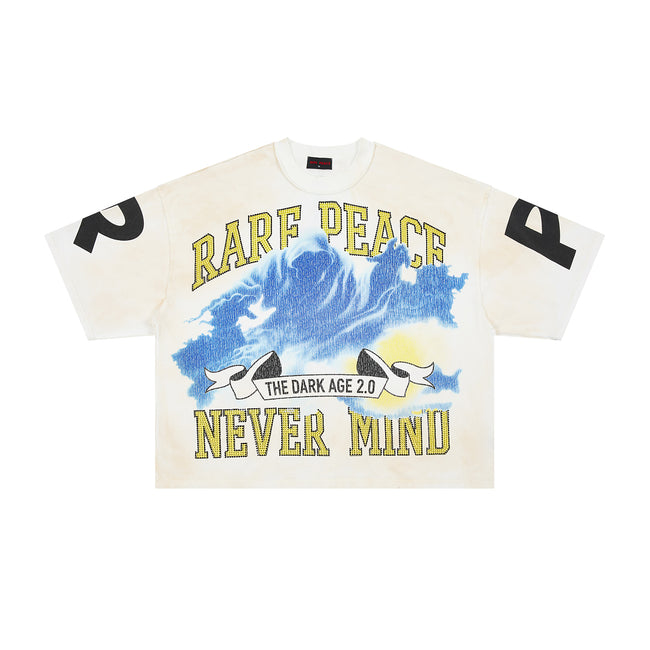 RARE PEACE The Dark Age 2.0 Never‑Mind Rhinestone Cropped Oversized T‑Shirt Main Image