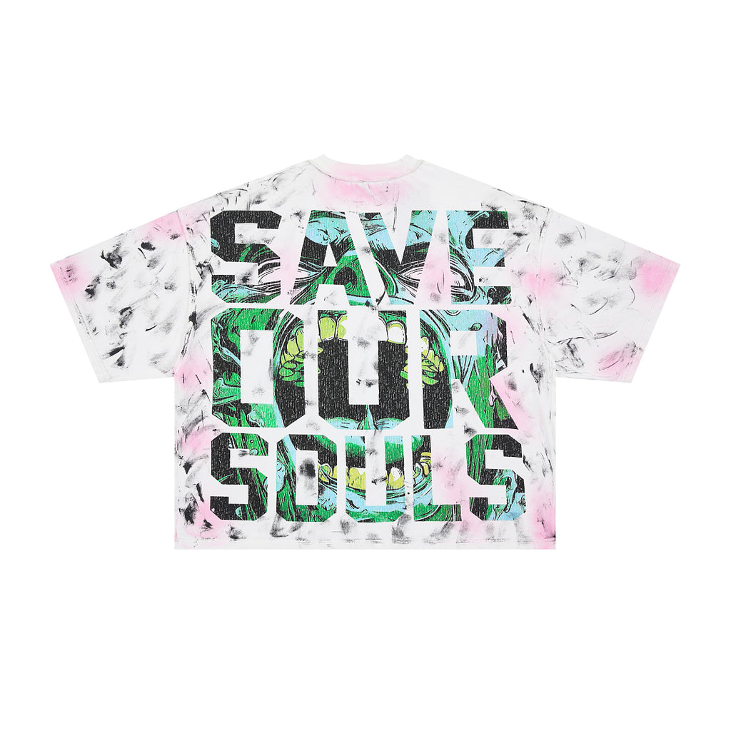 RARE PEACE Screaming Zombie Rhinestone Cropped Oversized T‑Shirt
