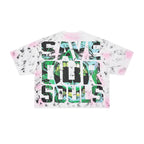 RARE PEACE Screaming Zombie Rhinestone Cropped Oversized T‑Shirt