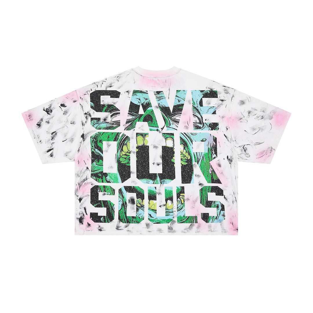 RARE PEACE Screaming Zombie Rhinestone Cropped Oversized T‑Shirt