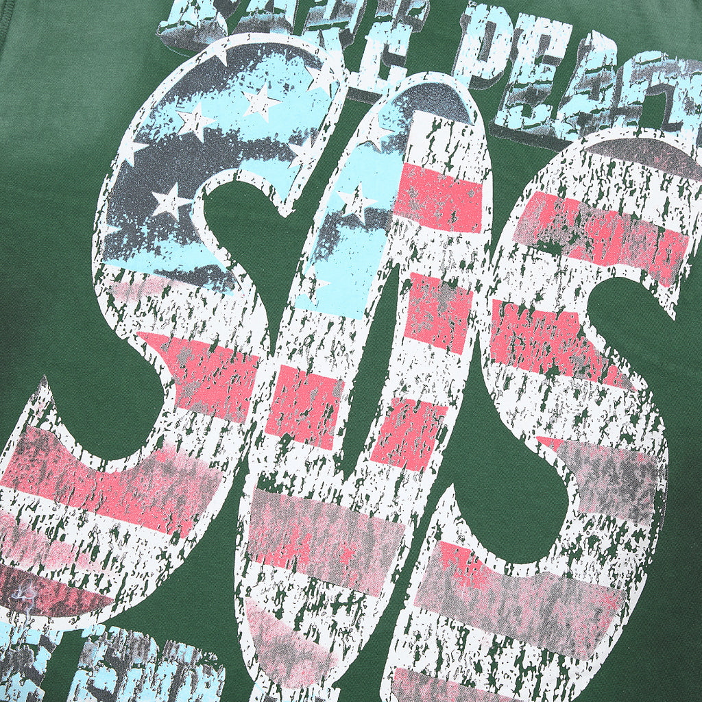 RARE PEACE Blind‑Folded Statue of Liberty Rhinestone Cropped Oversized T‑Shirt