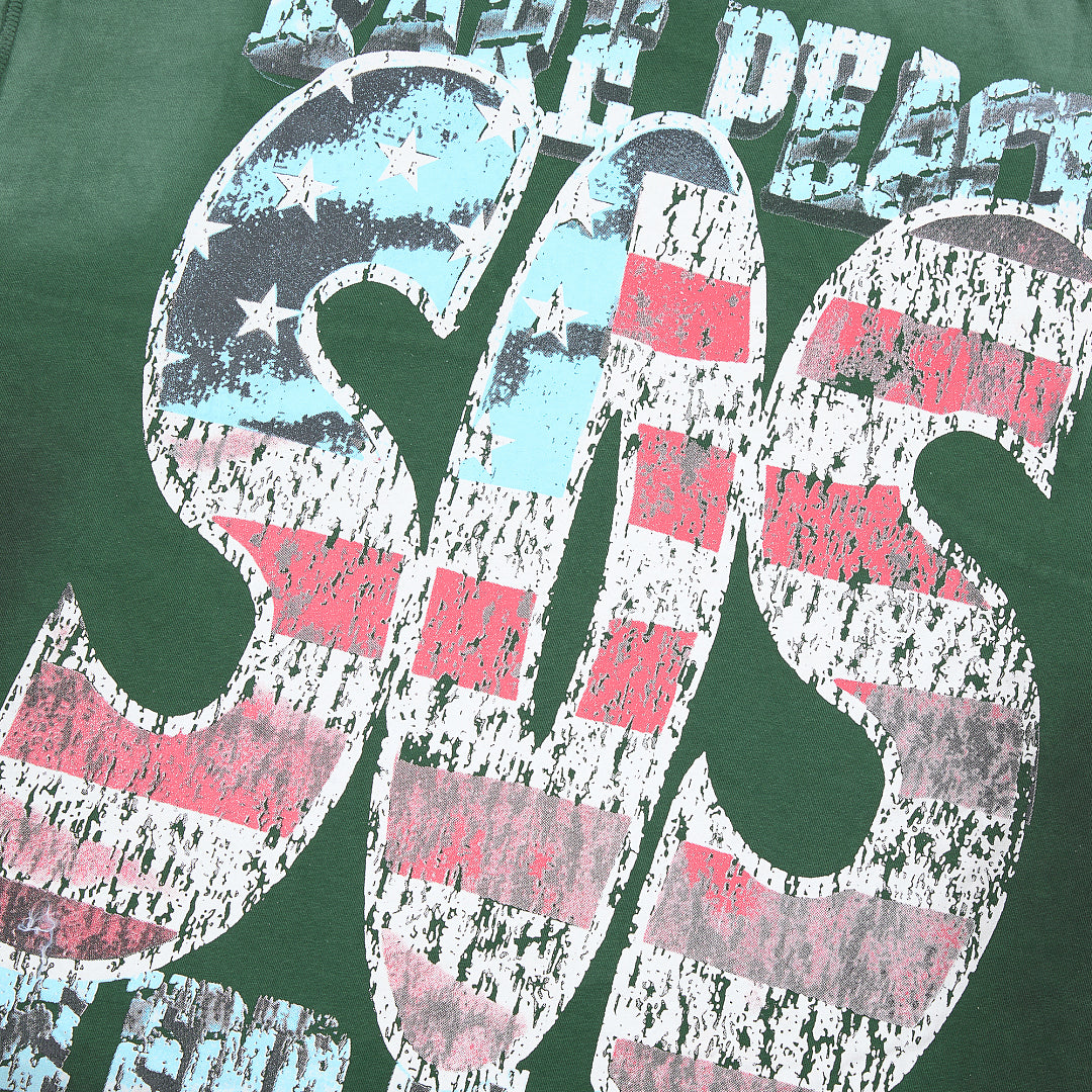 RARE PEACE Blind‑Folded Statue of Liberty Rhinestone Cropped Oversized T‑Shirt