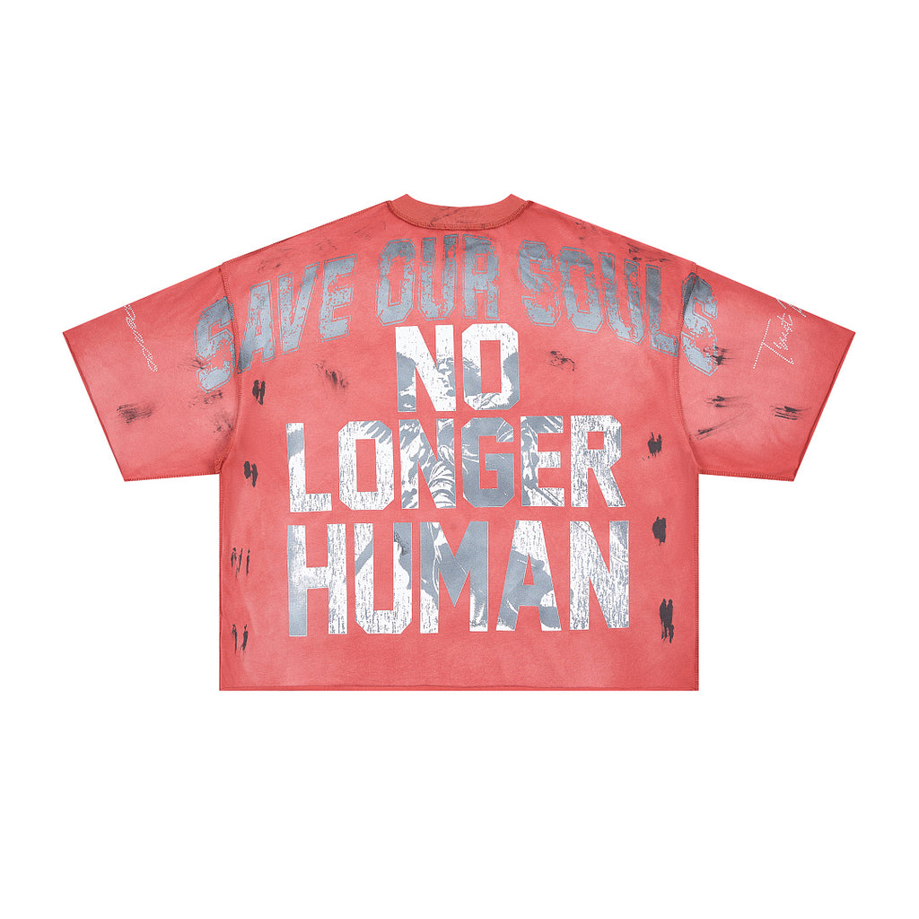 RARE PEACE Warrior‑Angel Rhinestone Print Cropped Oversized T‑Shirt