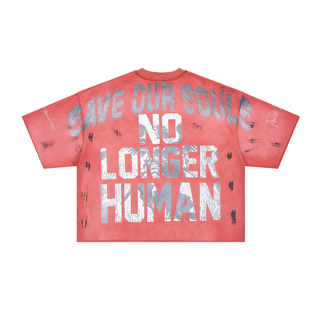 RARE PEACE Warrior‑Angel Rhinestone Print Cropped Oversized T‑Shirt