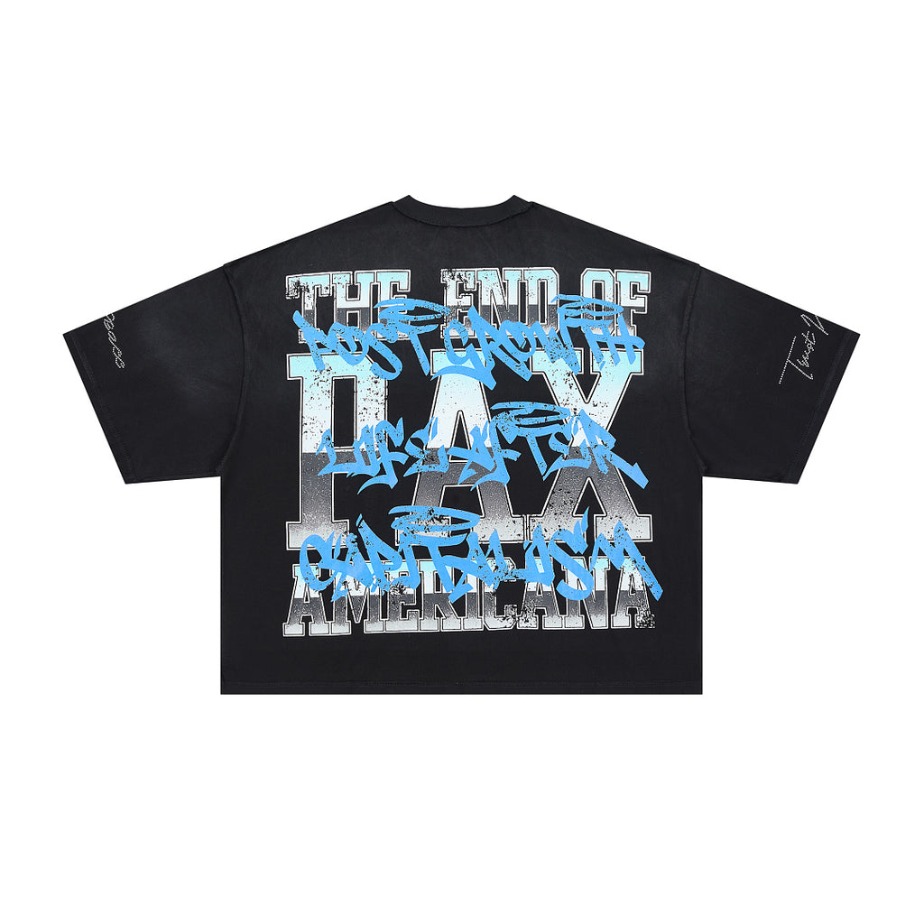RARE PEACE Rhinestone‑Tear Jesus Portrait Cropped Oversized T‑Shirt