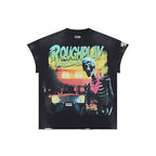 ROUGHPLAY Heavyweight Distressed Graphic Tee - Skeleton & Classic Car Vintage Washed T-Shirt