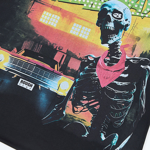ROUGHPLAY Heavyweight Distressed Graphic Tee - Skeleton & Classic Car Vintage Washed T-Shirt