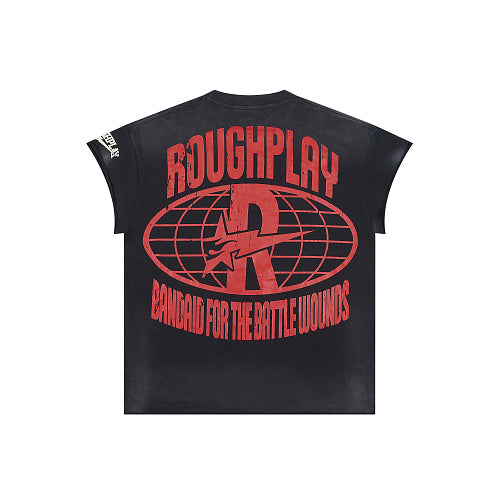 ROUGHPLAY Heavyweight Distressed Graphic Tee - Skeleton & Classic Car Vintage Washed T-Shirt