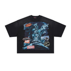 RARE PEACE Distorted Statue‑of‑Liberty Patch Graphic Cropped Oversized T‑Shirt