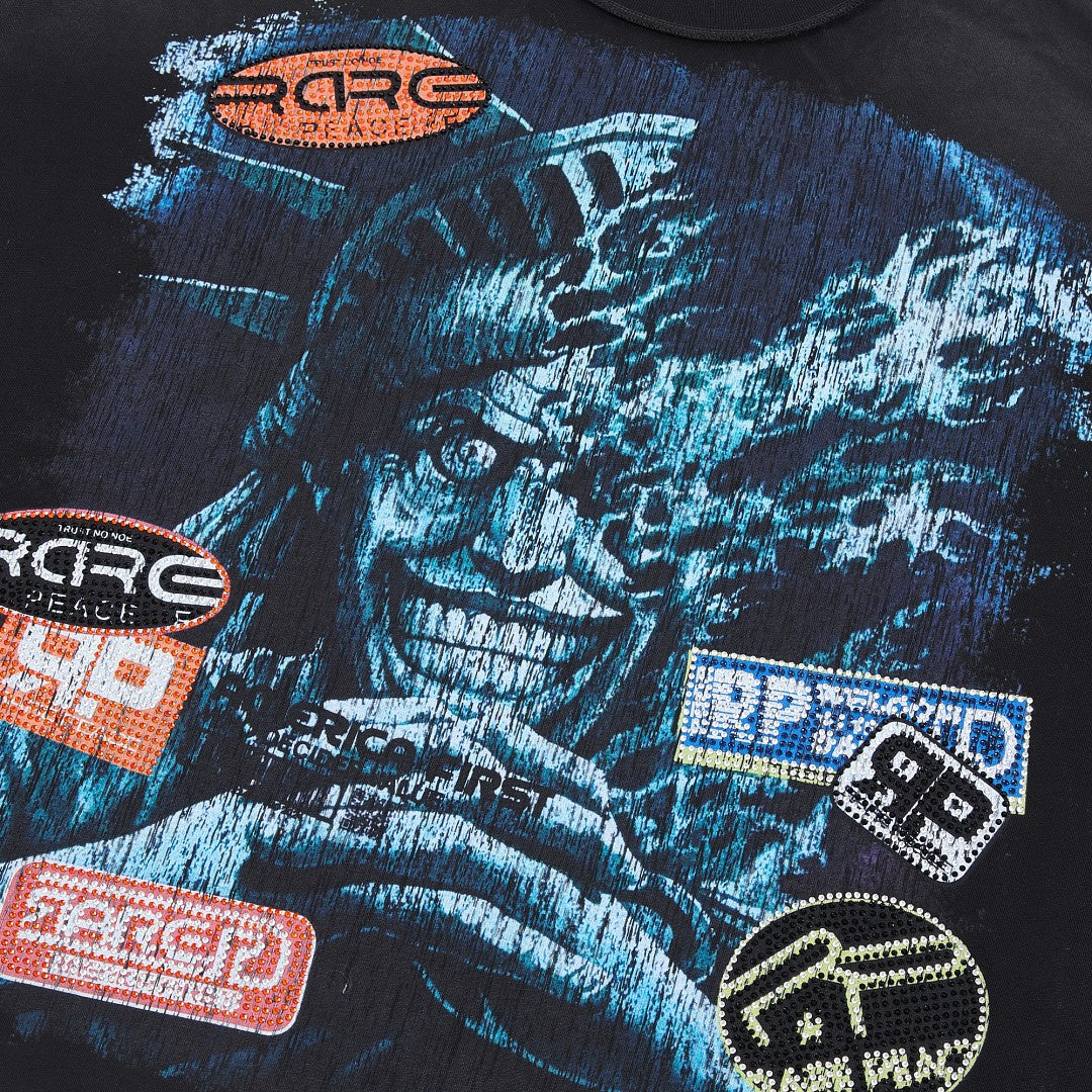 RARE PEACE Distorted Statue‑of‑Liberty Patch Graphic Cropped Oversized T‑Shirt