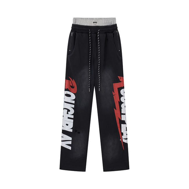 ROUGHPLAY Heavyweight Washed Sweatpants - Lightning Bolt Logo & Double Waistband Main Image