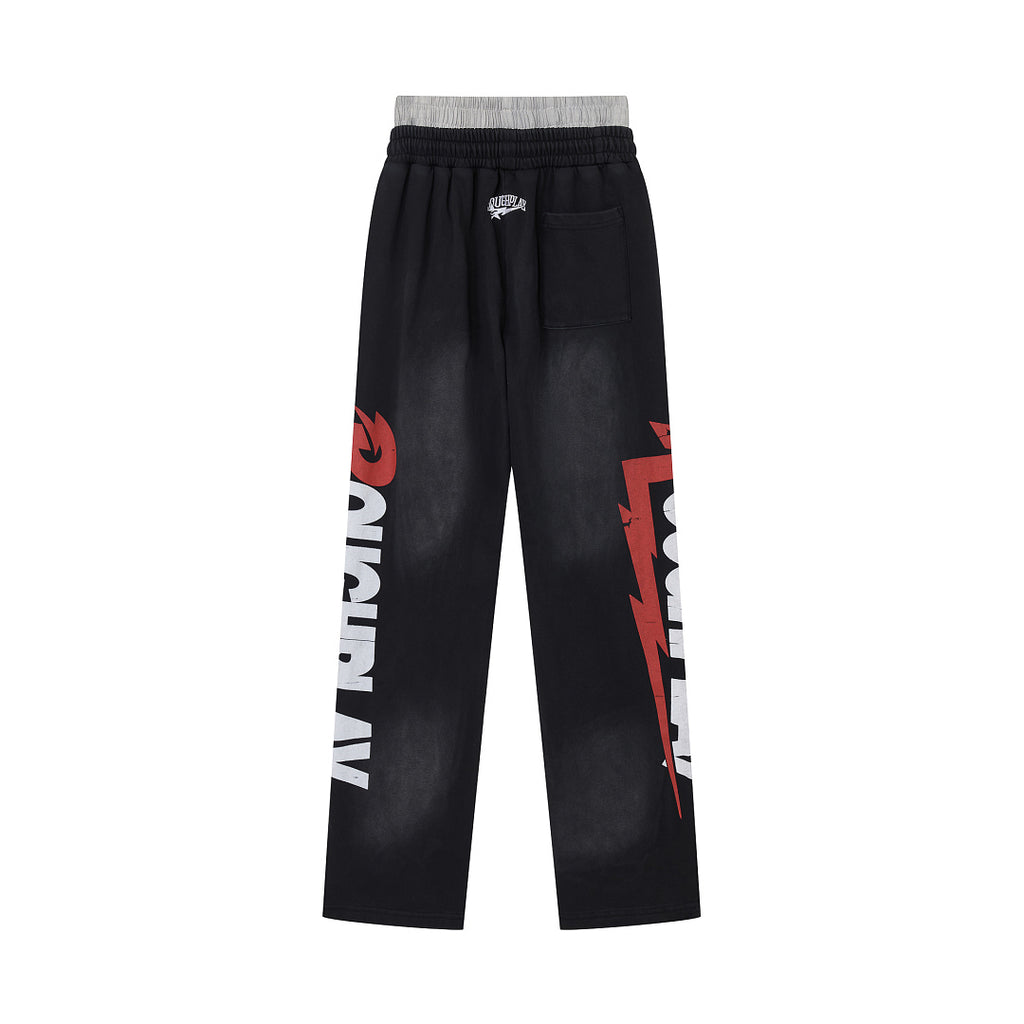 ROUGHPLAY Heavyweight Washed Sweatpants - Lightning Bolt Logo & Double Waistband