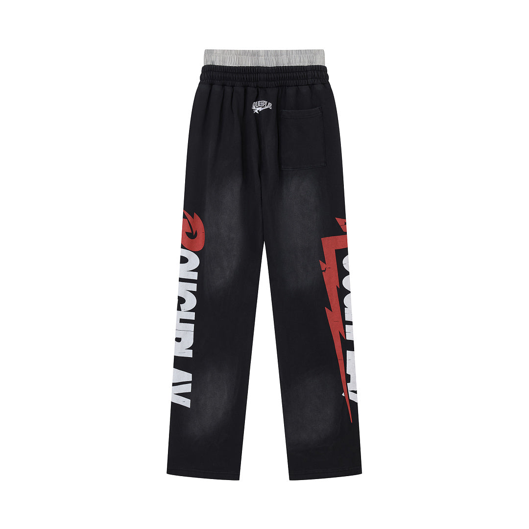 ROUGHPLAY Heavyweight Washed Sweatpants - Lightning Bolt Logo & Double Waistband