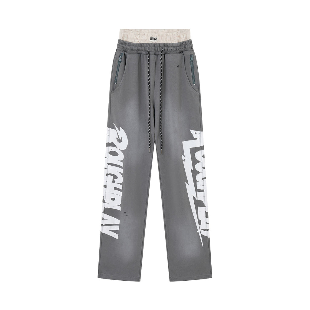 ROUGHPLAY Heavyweight Washed Sweatpants - Lightning Bolt Logo & Double Waistband