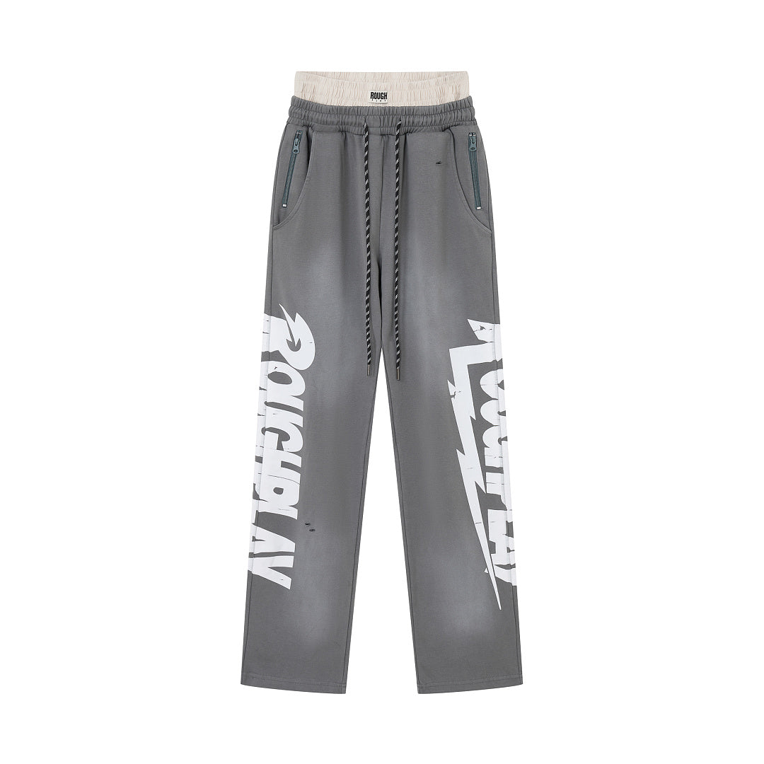 ROUGHPLAY Heavyweight Washed Sweatpants - Lightning Bolt Logo & Double Waistband