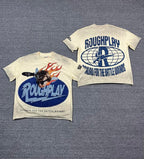 ROUGHPLAY Heavyweight Distressed Graphic Tee - Flame Oval Emblem