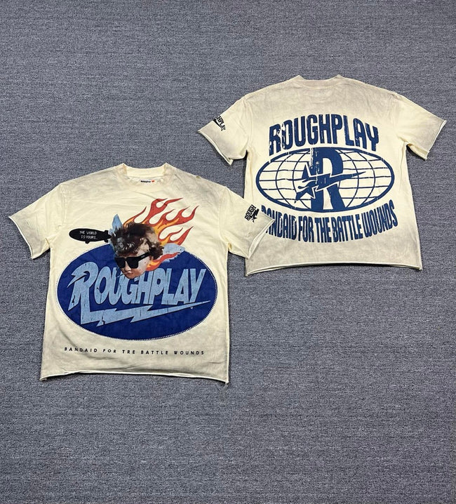 ROUGHPLAY Heavyweight Distressed Graphic Tee - Flame Oval Emblem Hover Image