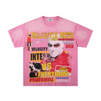MAJESTIK Distressed Pink Graphic T-Shirt Unisex Sun-Faded Y2K Racing Pop-Art Oversized Streetwear Short Sleeve Top