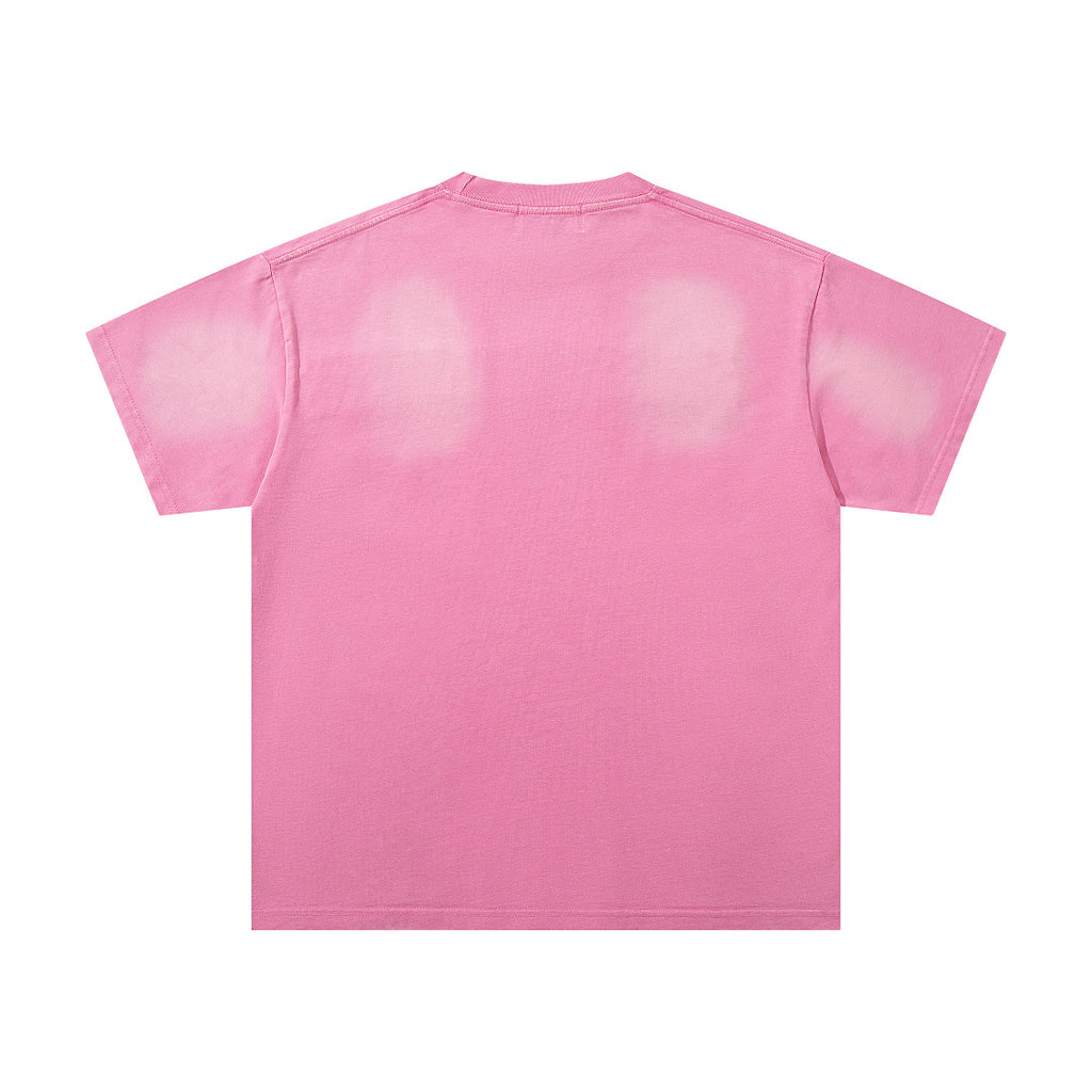 MAJESTIK Distressed Pink Graphic T-Shirt Unisex Sun-Faded Y2K Racing Pop-Art Oversized Streetwear Short Sleeve Top