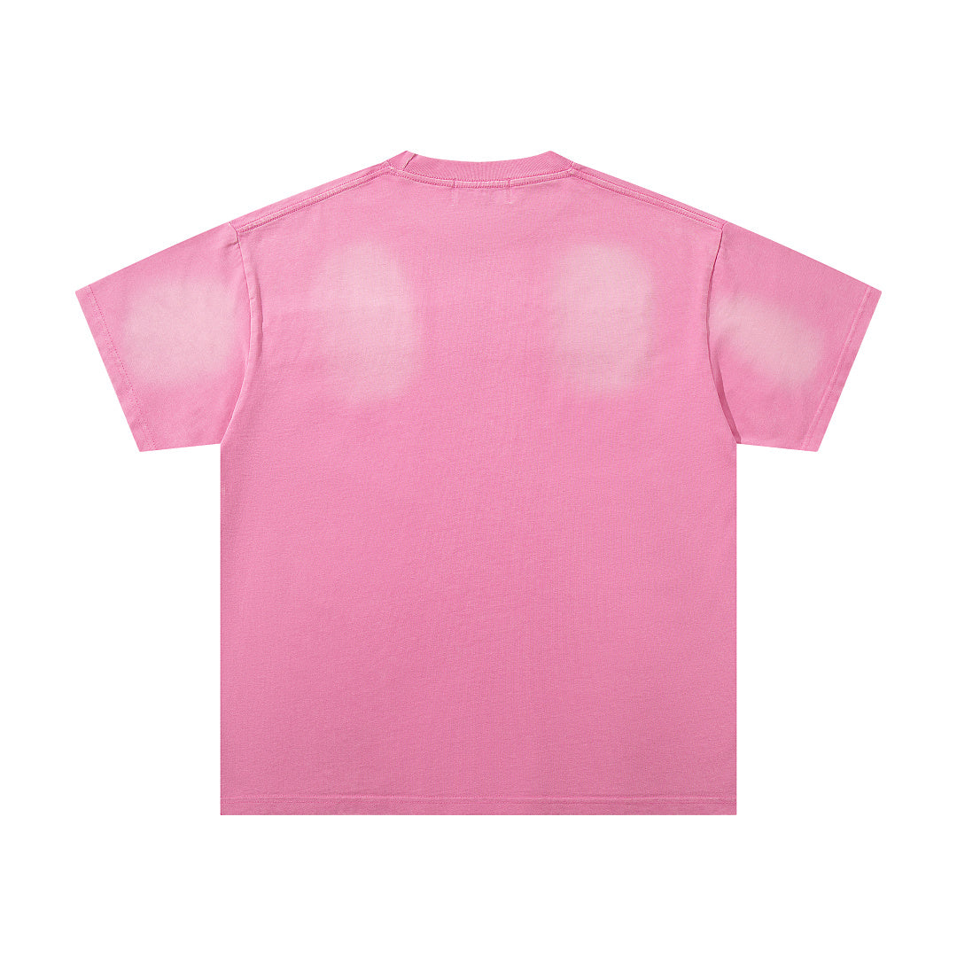 MAJESTIK Distressed Pink Graphic T-Shirt Unisex Sun-Faded Y2K Racing Pop-Art Oversized Streetwear Short Sleeve Top