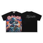 MAJESTIK Cyber Skull Graphic T-Shirt Unisex Black Y2K Gothic Tropical Sunset Oversized Streetwear Short Sleeve Top