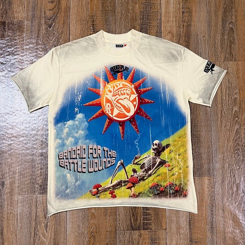 ROUGHPLAY Heavyweight Vintage Washed Graphic Tee - Skeleton & Sun Graphic T-Shirt