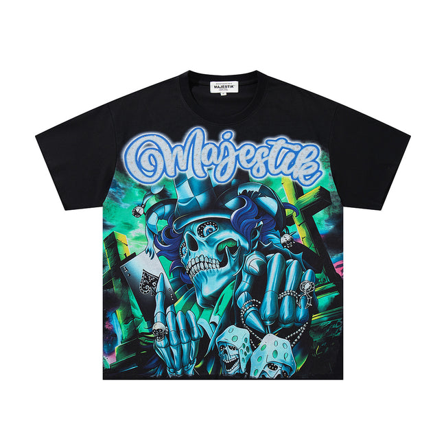 MAJESTIK Toxic Skeleton Graphic T-Shirt Unisex Black Y2K Cyber Grunge Gothic Oversized Streetwear Short Sleeve Top Main Image