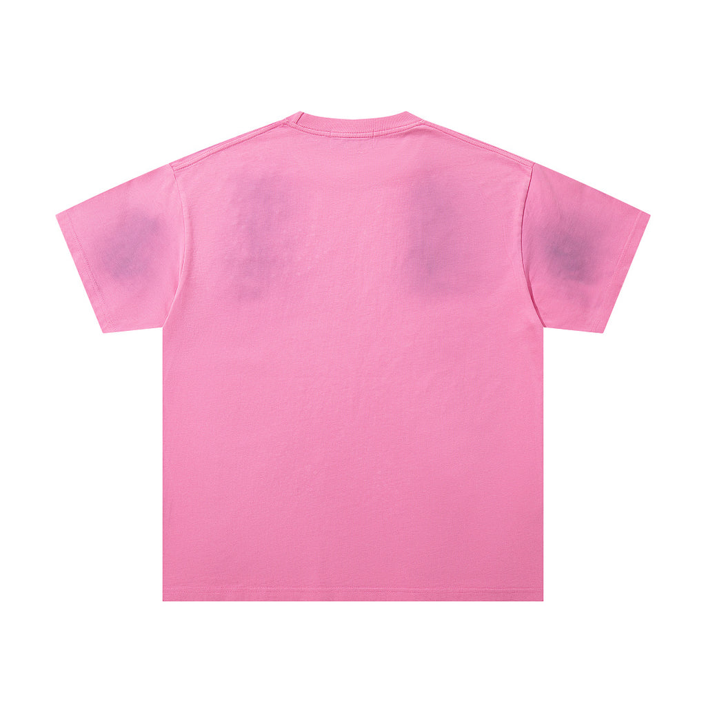 MAJESTIK Distressed Pink Cowboy Graphic T-Shirt Unisex Acid Wash Sun-Faded Western Gothic Oversized Streetwear Short Sleeve Top