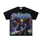 MAJESTIK Cyberpunk Mecha Monster Graphic T-Shirt Unisex Black Y2K Gothic Sci-Fi Oversized Streetwear Short Sleeve Top