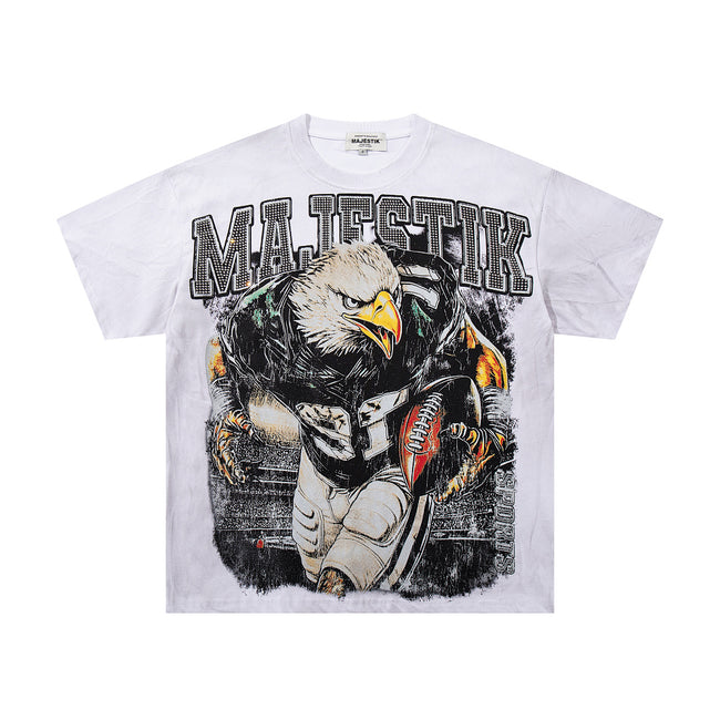MAJESTIK Majestic Eagle Football Graphic T-Shirt Unisex Vintage White Y2K Cyber Athletic Dual-Sided Oversized Streetwear Short Sleeve Top Main Image