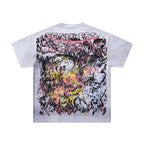 MAJESTIK All-Over Print Abstract Graffiti T-Shirt Unisex Light Grey Y2K Cyber Punk Fearless Oversized Streetwear Short Sleeve Top