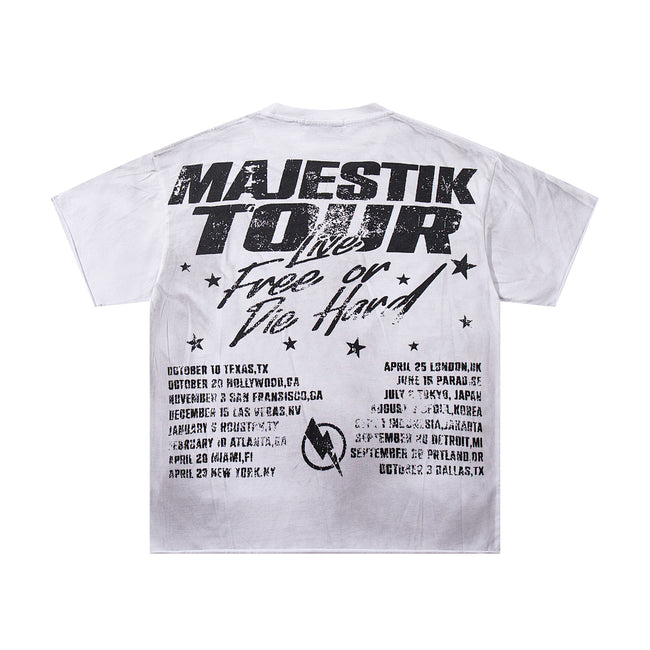 MAJESTIK Liberty Skull World Tour Graphic T-Shirt Unisex Vintage White Y2K Cyber Punk Heavyweight Oversized Streetwear Short Sleeve Top Main Image