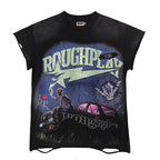 ROUGHPLAY Heavyweight Distressed Graphic Tee - Neon Bolt & Pink Classic Car