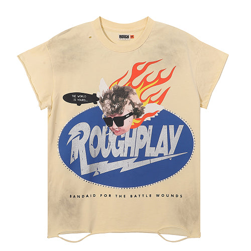 ROUGHPLAY Heavyweight Distressed Graphic Tee - Flame Oval Emblem Main Image