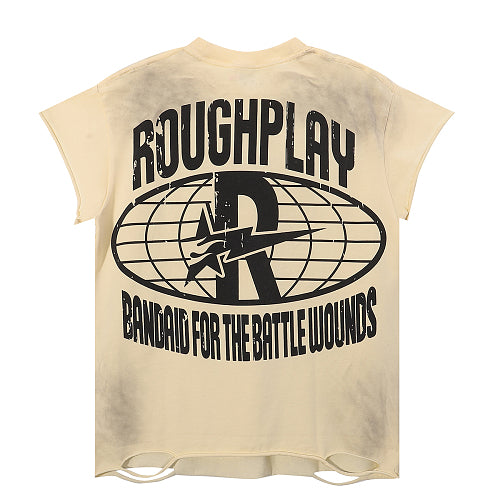 ROUGHPLAY Heavyweight Distressed Graphic Tee - Sun Emblem & Reclining Skeleton Main Image