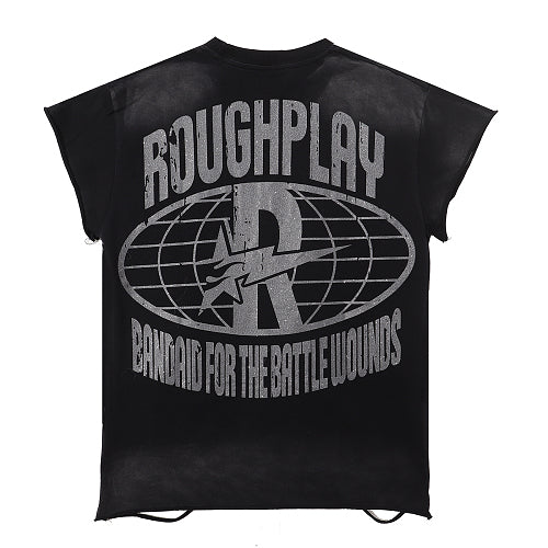 ROUGHPLAY Heavyweight Distressed Graphic Tee - Neon Bolt & Pink Classic Car